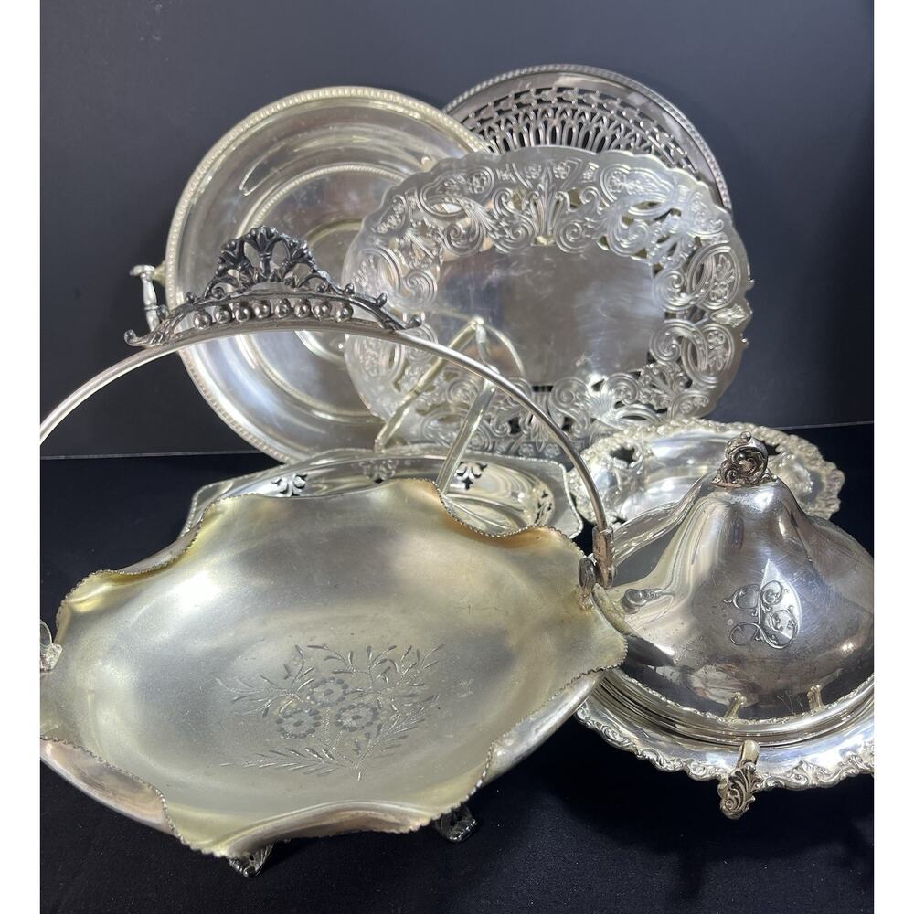 Silverplate Lot 07 Pieces Misc Assorted Serving Pieces Vintage